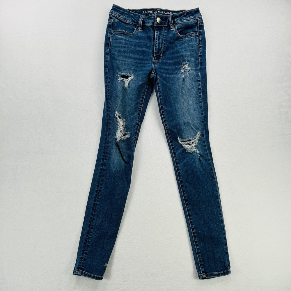 American Eagle Jeans Womens 4 Hi-Rise Jegging Super Stretch Distressed Denim Pan